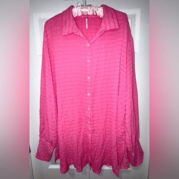 Free People Love Life Sheer Buttondown top SZ oversized large. (Can fit XL) EUC - Picture 1 of 10